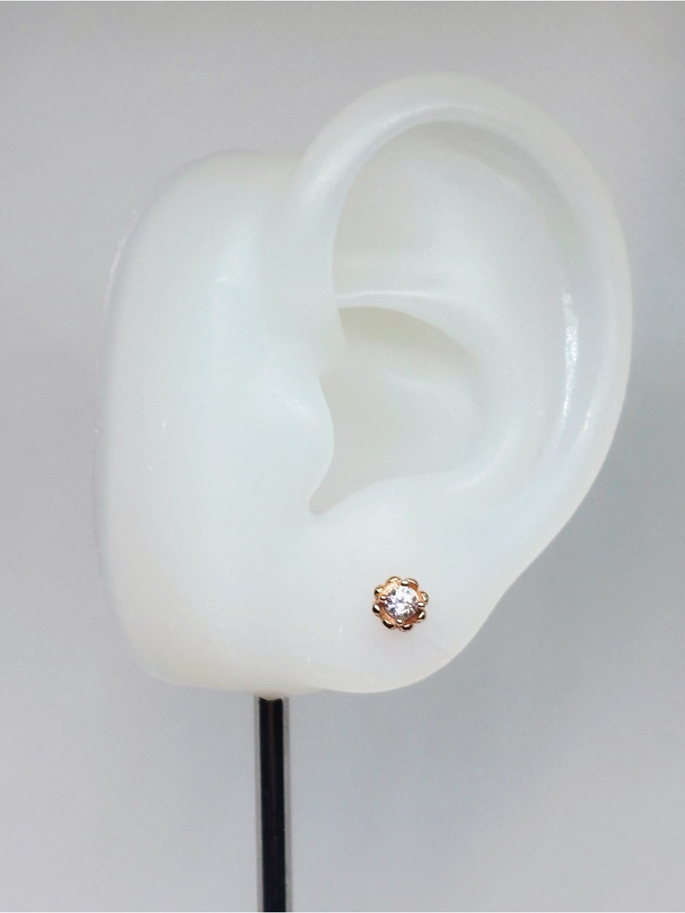 18k Rose Gold Plated Sterling Silver Flower Solitaire Stud Post Back Earrings